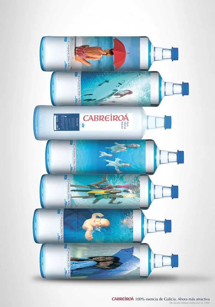 Packaged Drinking Water creative ad: Bottles become an aquatic art series