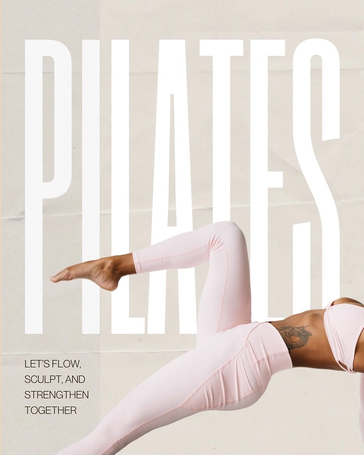 Creative ad: Cutout of a woman in pale pink activewear doing a Pilates leg lift