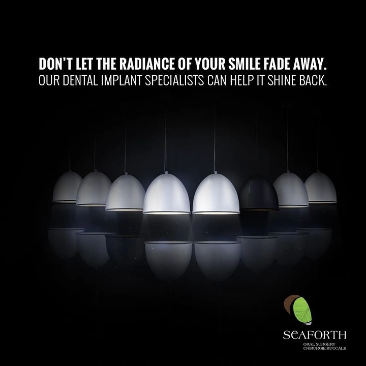 Dental creative ad: Row of pendant lamps forming a smile with one dark lamp as a missing tooth