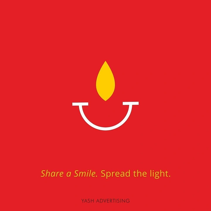 Diwali creative ad: Flat diya drawn as a smiling face with a flame