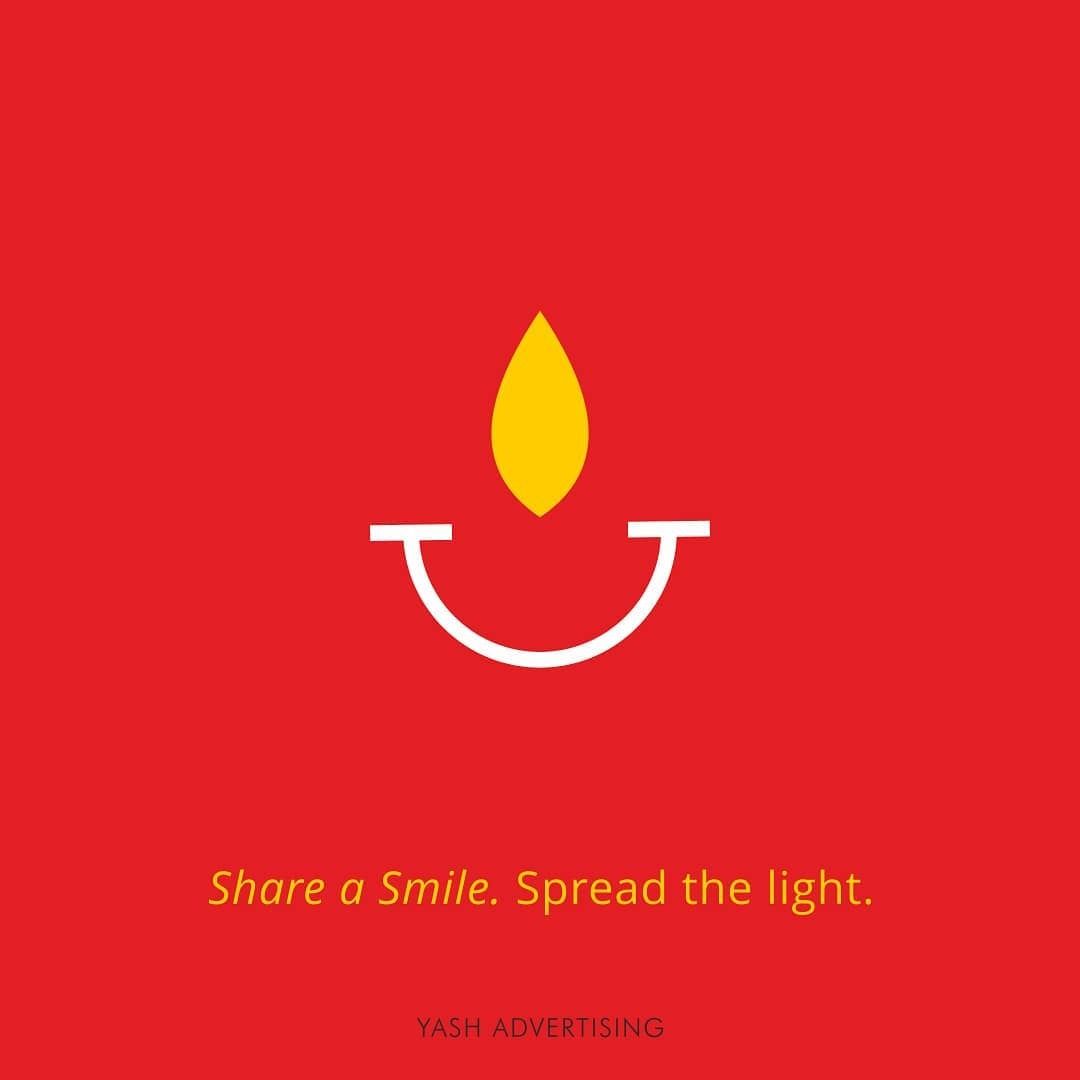 Flat diya drawn as a smiling face with a flame