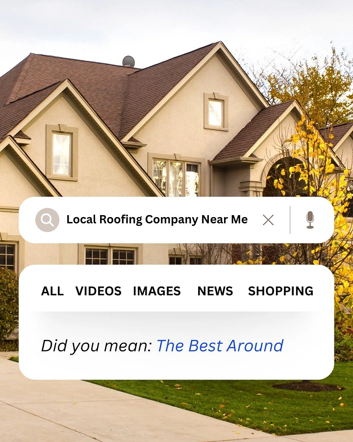 Roofing creative ad: Search 'Did you mean: The Best Around' pun