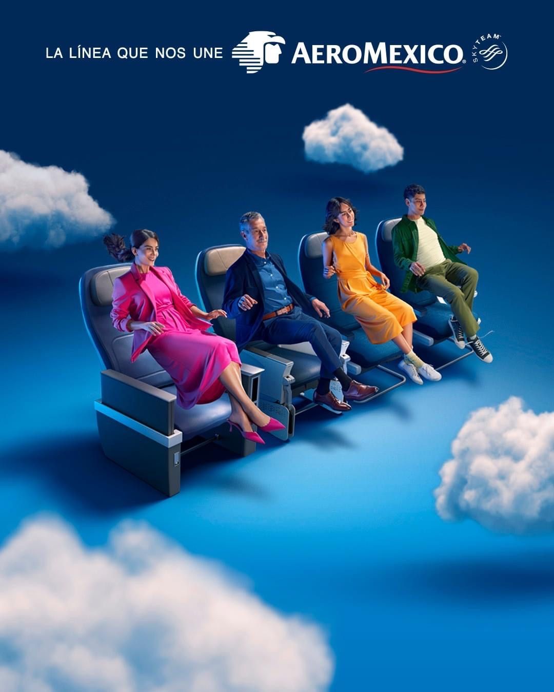 Instagram post: Passengers floating together above the clouds