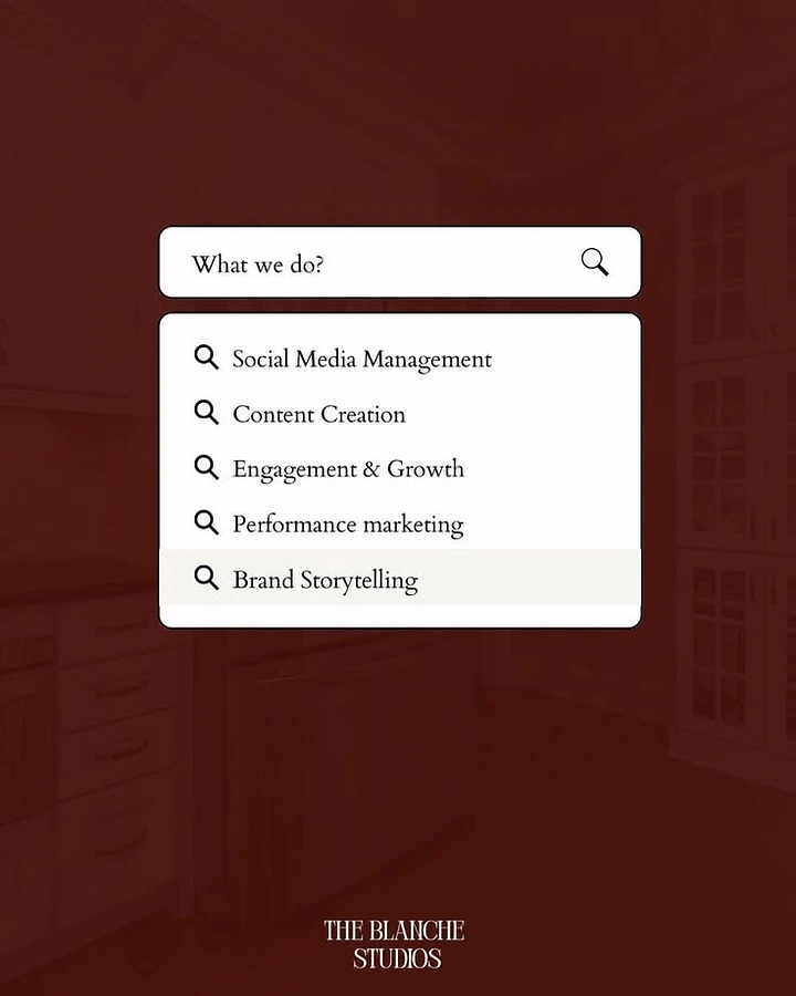 Agency creative ad: Search-bar UI lists agency services