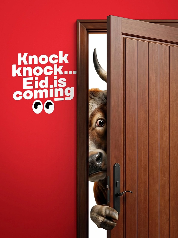Eid creative ad: Bull peeking through a half-open wooden door