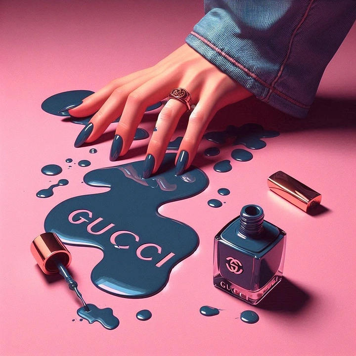 Nail Salons creative ad: Spilled polish forms Gucci logo