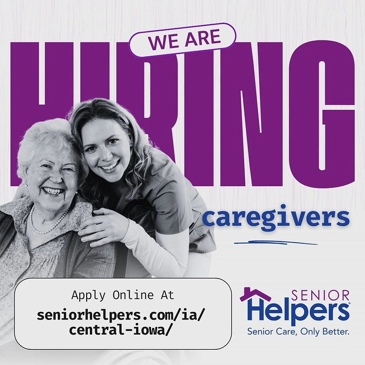 Senior Care creative ad: Photo cut into bold HIRING letters