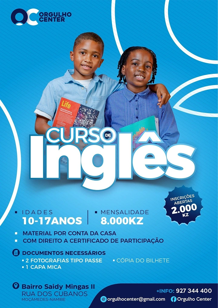 Language Schools & Spoken English creative ad: Two smiling kids holding books above a bold 3D headline