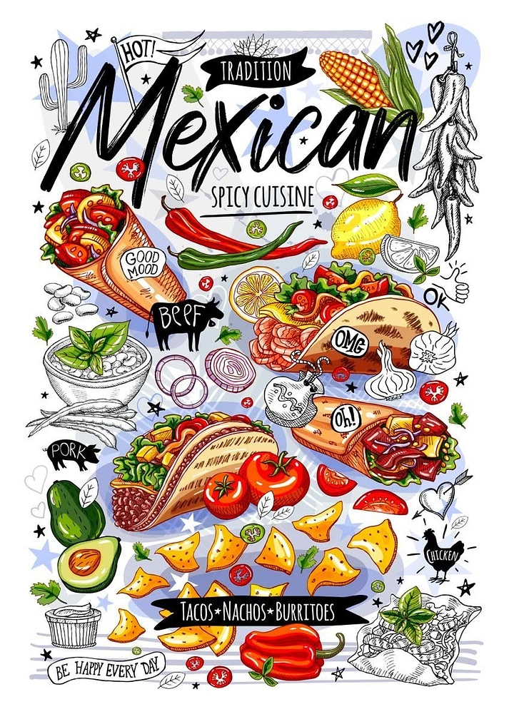 Mexican Restaurants creative ad: Food becomes an illustrated universe