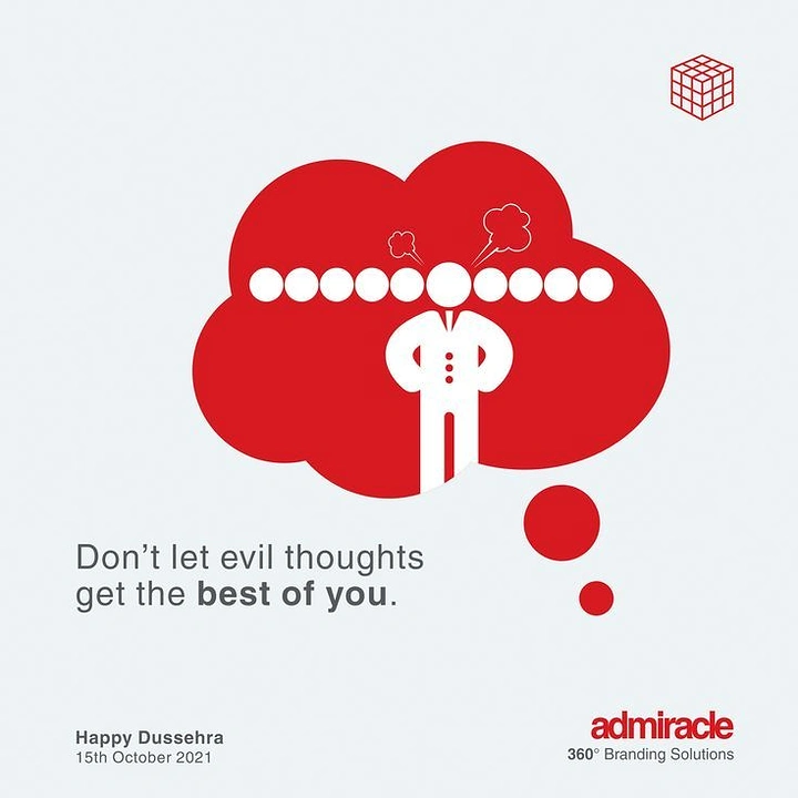 Dussehra creative ad: Pictogram man with ten circular heads inside a red thought cloud