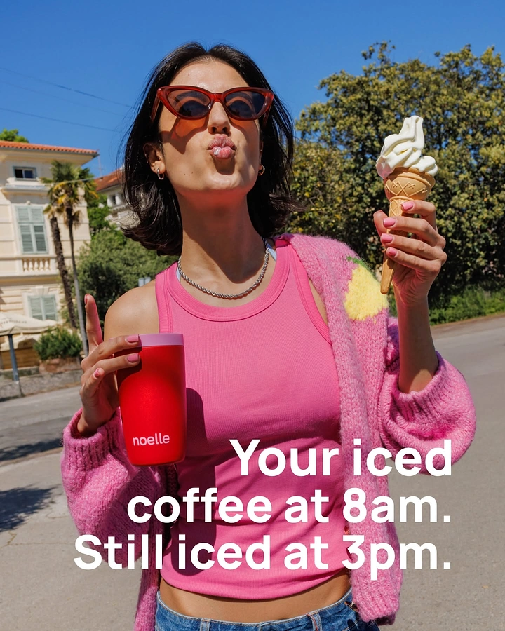 Tumblers, Flasks & Drinkware creative ad: Time-span copy demonstrates cooling benefit
