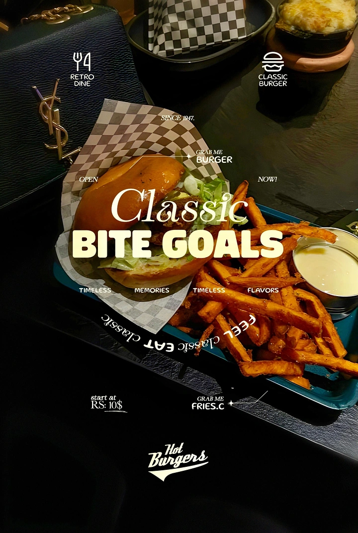 BBQ & Grill Restaurants creative ad: Playful burger poster built around bite goals