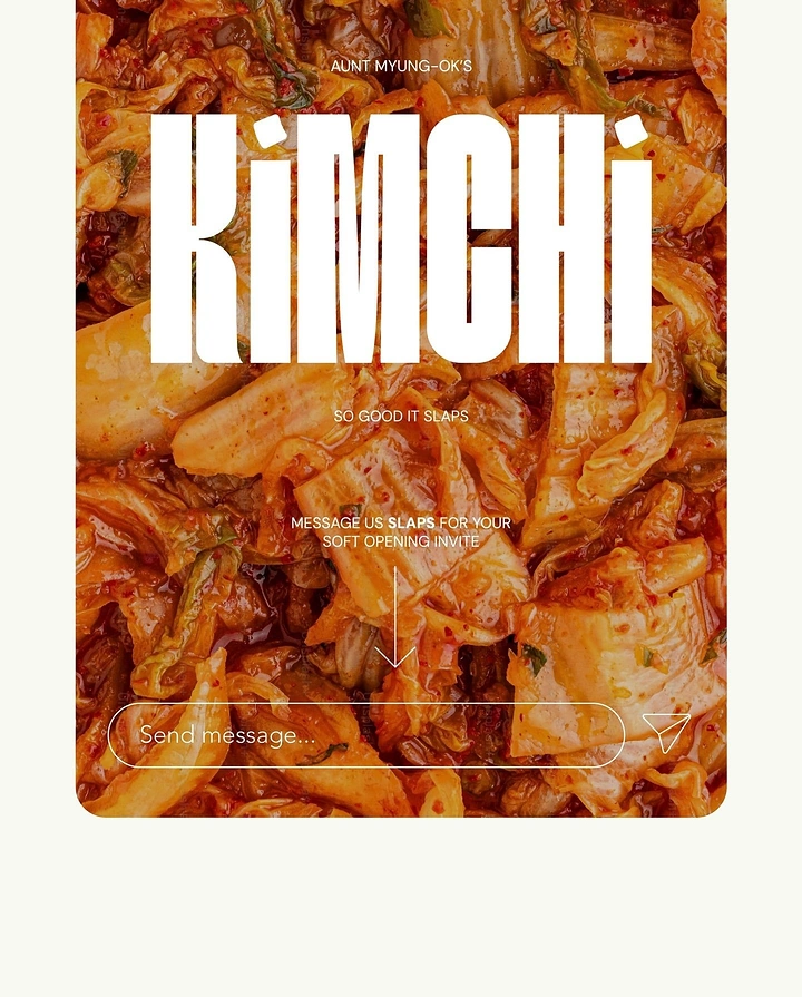 Korean Restaurants creative ad: Kimchi texture becomes oversized typography