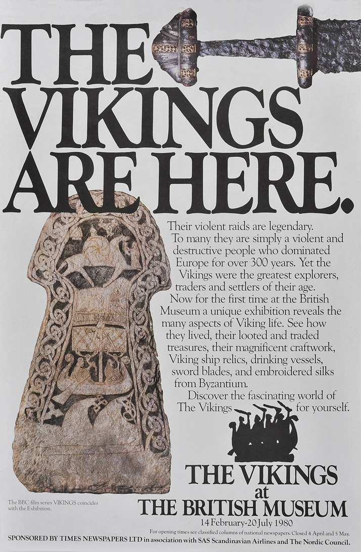 Events & Nightlife creative ad: Viking sword, carved artifact, and exhibition announcement