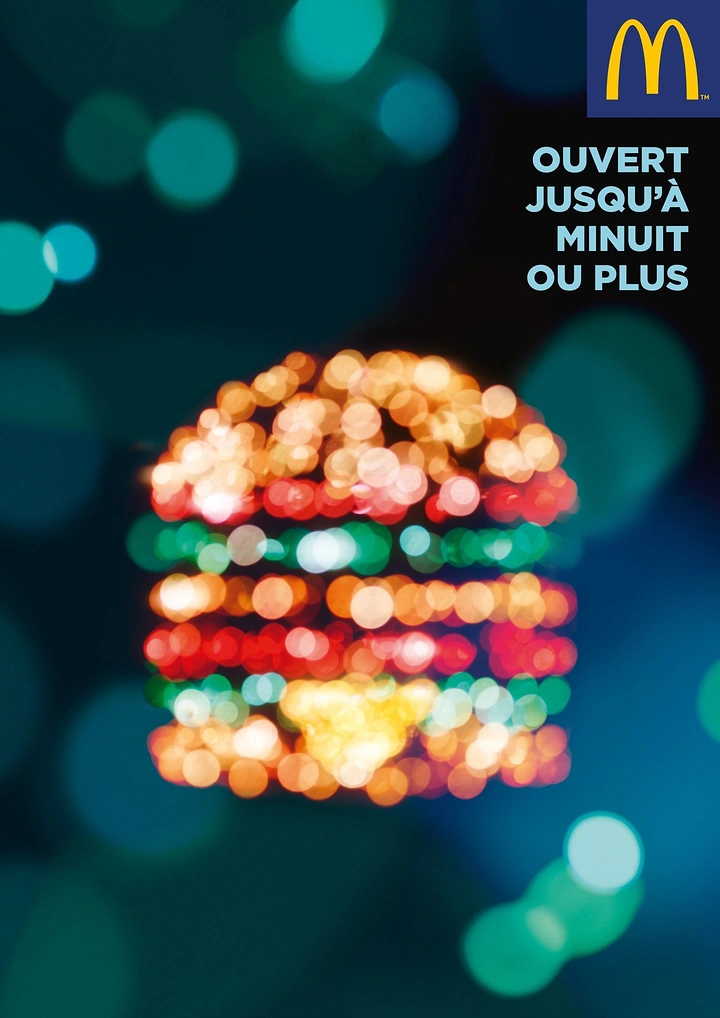 Fast Food creative ad: Burger made of out-of-focus bokeh lights