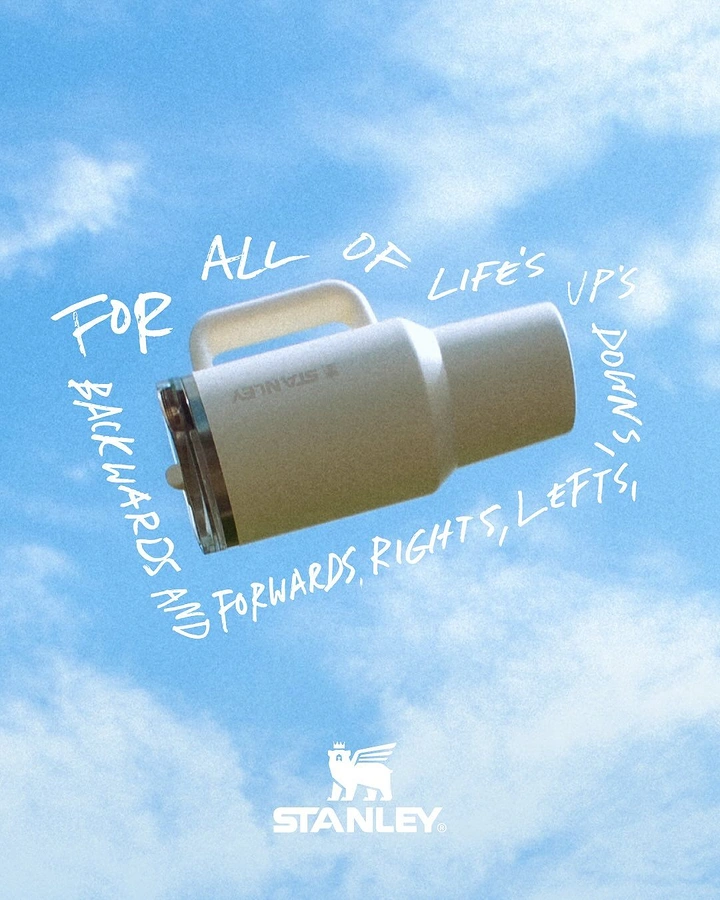 Tumblers, Flasks & Drinkware creative ad: Floating product with playful handwritten copy