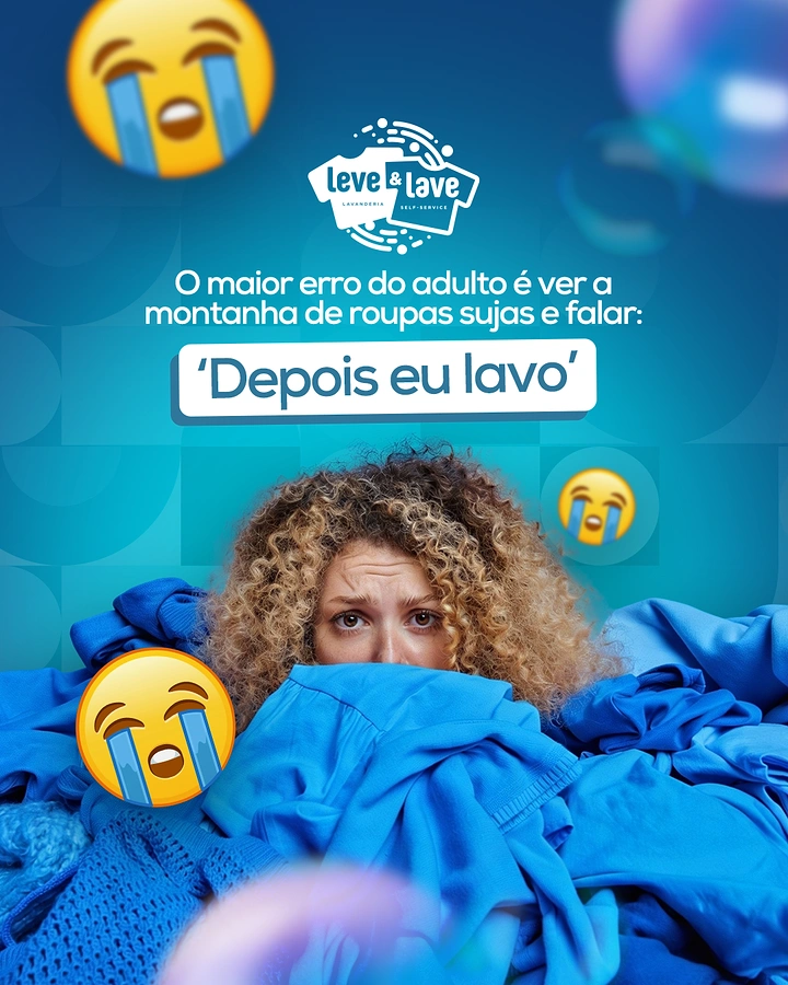 Laundry & Dry Cleaning creative ad: Relatable 'I'll wash later' humor, drowning in clothes