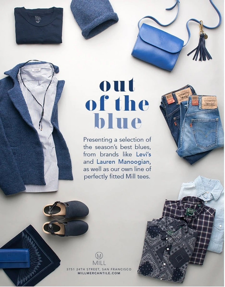 Denim & Jeans Brands creative ad: Out-of-the-blue pun supports flatlay