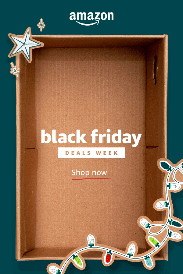 Black Friday creative ad: Empty open cardboard box seen from above