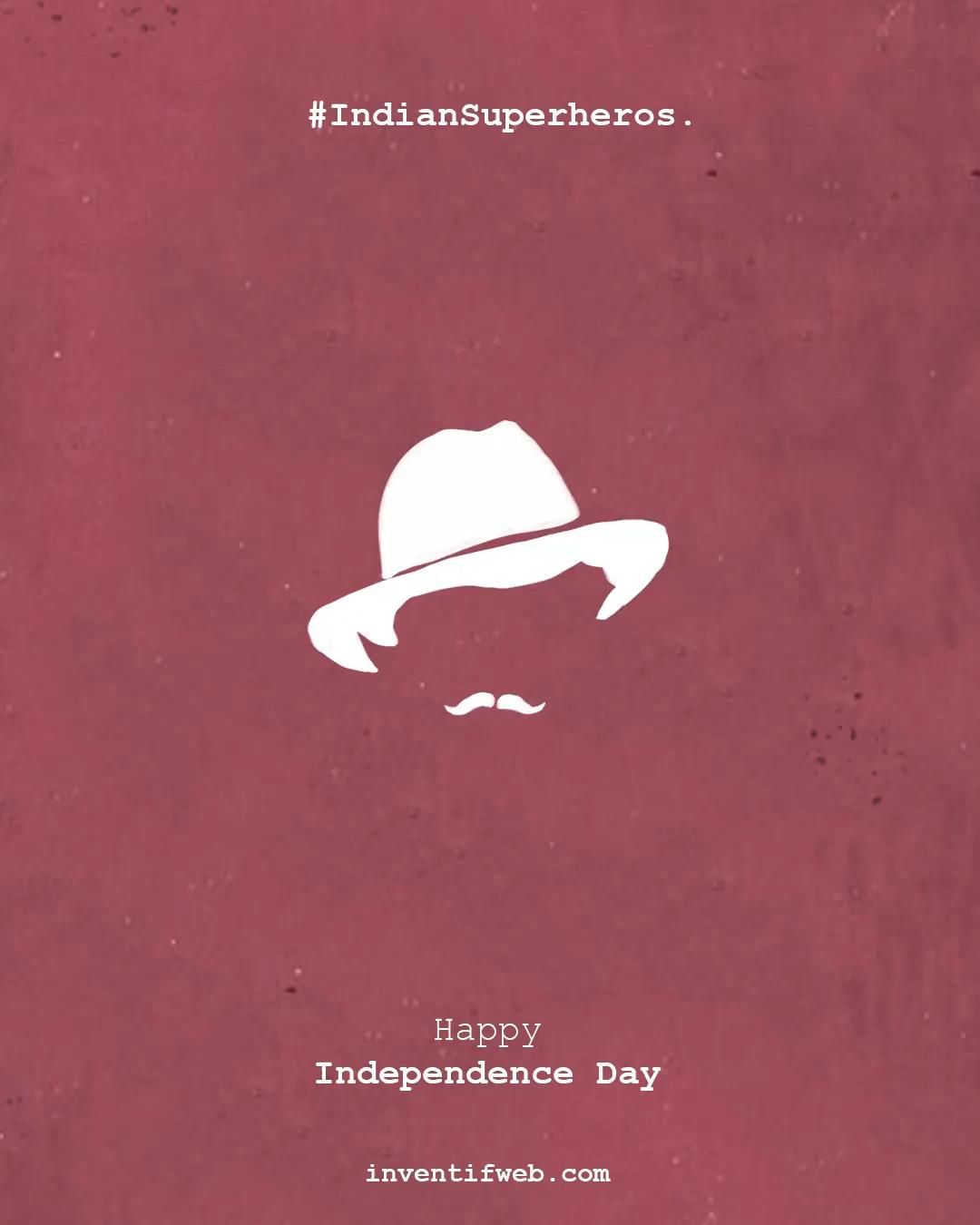 Minimal white hat-and-moustache silhouette evoking a freedom fighter