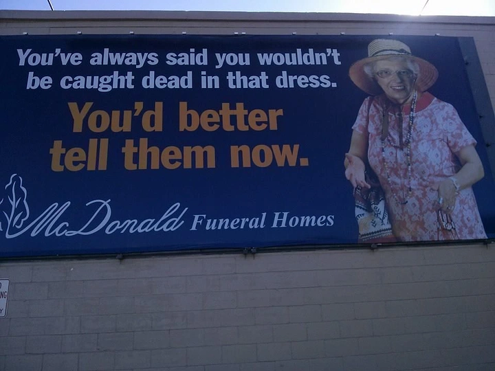 Funeral Services creative ad: Witty 'caught dead in that dress' billboard