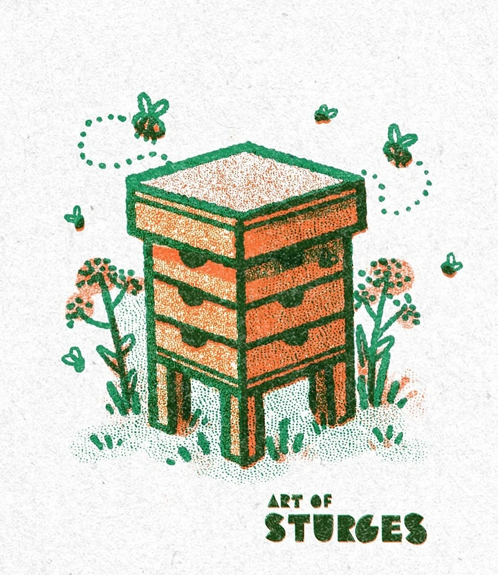 Honey Brands creative ad: Whimsical illustrated beehive scene