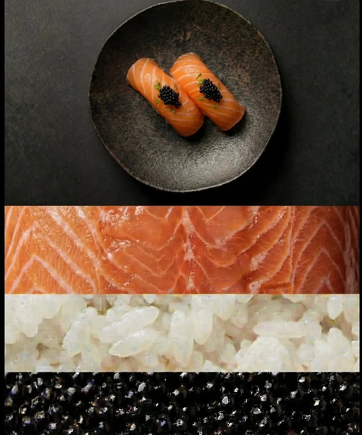 Sushi & Japanese Restaurants creative ad: Deconstructed sushi ingredient-strip presentation