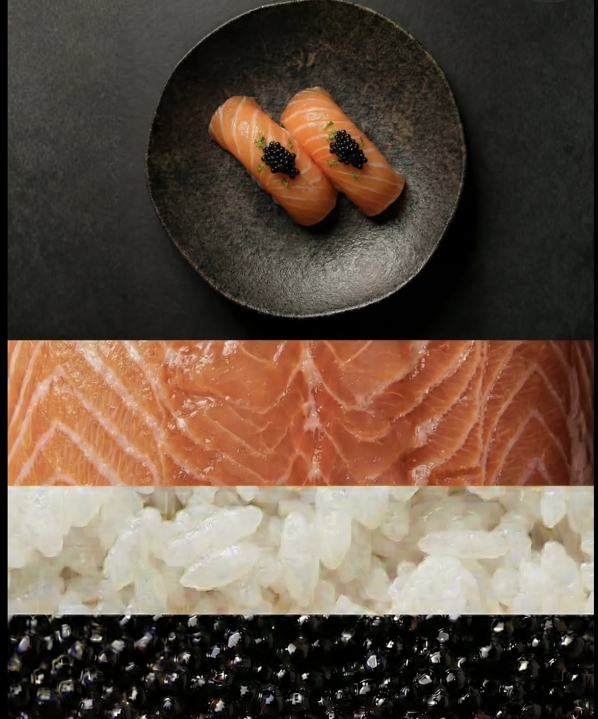 Instagram post: Deconstructed sushi ingredient-strip presentation