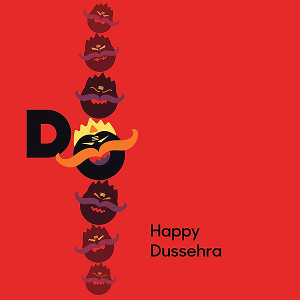 Dussehra creative ad: Stacked Ravana heads forming a 'D' and 'O' monogram