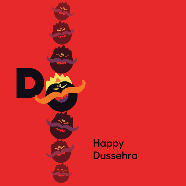 Stacked Ravana heads forming a 'D' and 'O' monogram