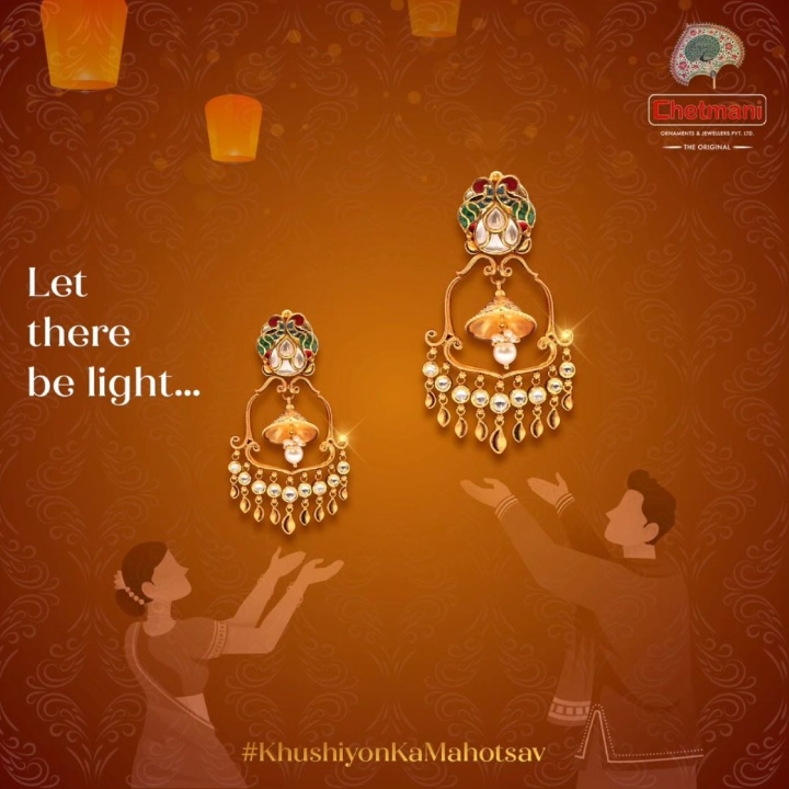 Pair of gold kundan chandbali earrings floating like lanterns