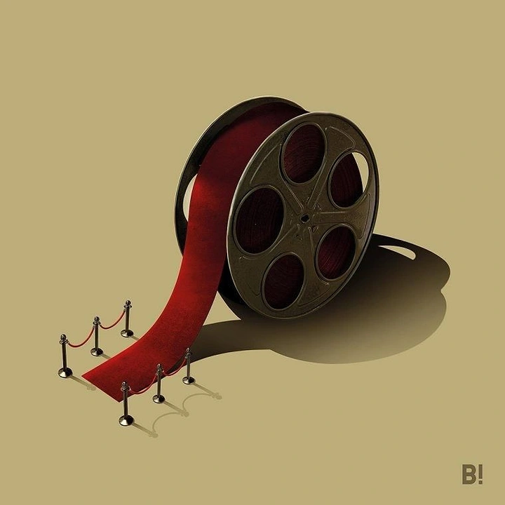 Cinemas & Movie Theatres creative ad: Film reel unrolls as red carpet