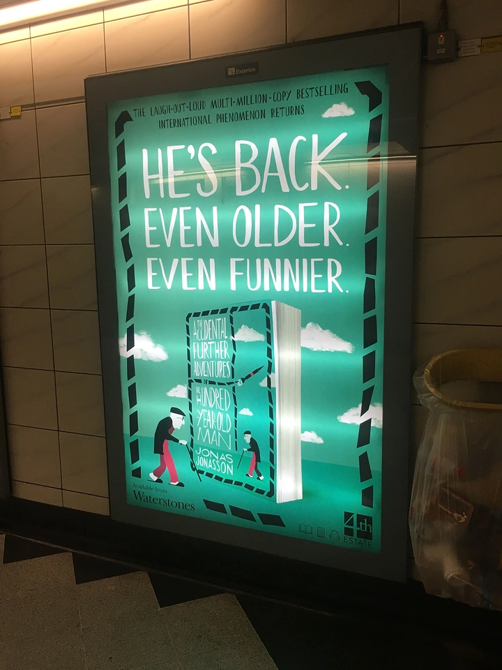 Bookstores creative ad: Witty 'He's back, even older' sequel copy