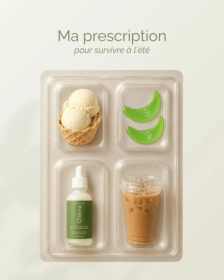 Beauty & Salon creative ad: Pill blister pack holding summer essentials and a serum
