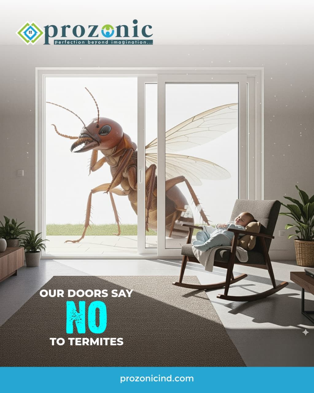 Instagram post: Giant termite at door: 'doors say NO'