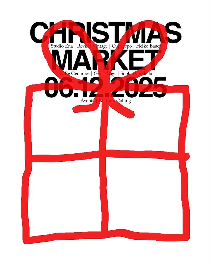 Christmas creative ad: Loose red marker drawing of a gift box overlapping bold black type