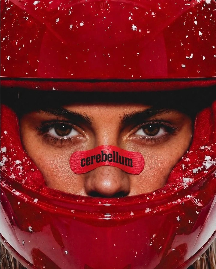 Helmets & Riding Gear creative ad: Helmet frames intense branded portrait