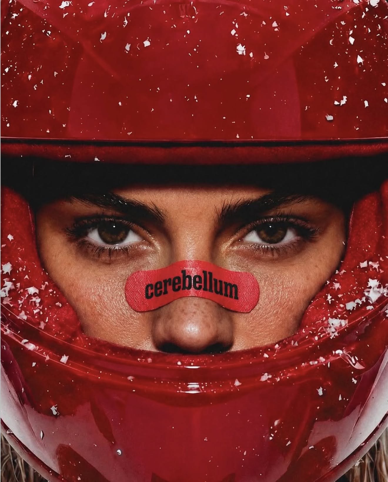 Instagram post: Helmet frames intense branded portrait