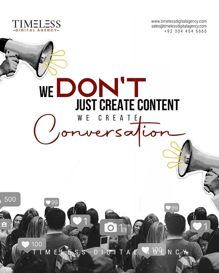 Agency creative ad: Content-versus-conversation copy, halftone collage