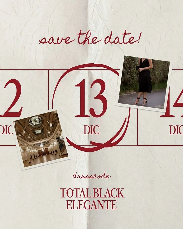 Banquet Halls & Venues creative ad: Calendar date strip with circled 13 and polaroid photos
