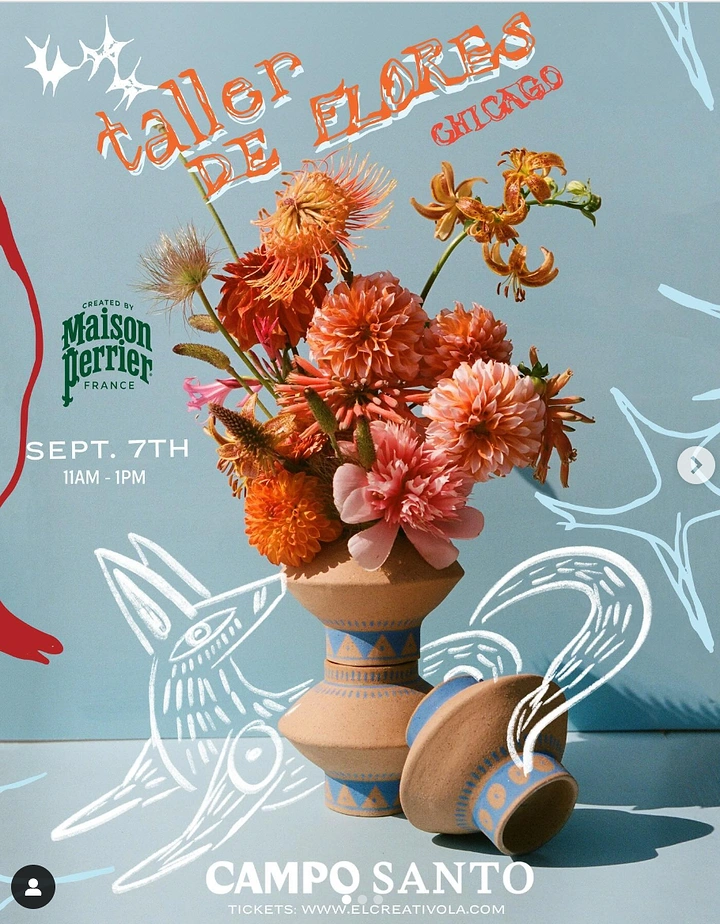 Florists creative ad: Hand-drawn doodles interact with photographed arrangement