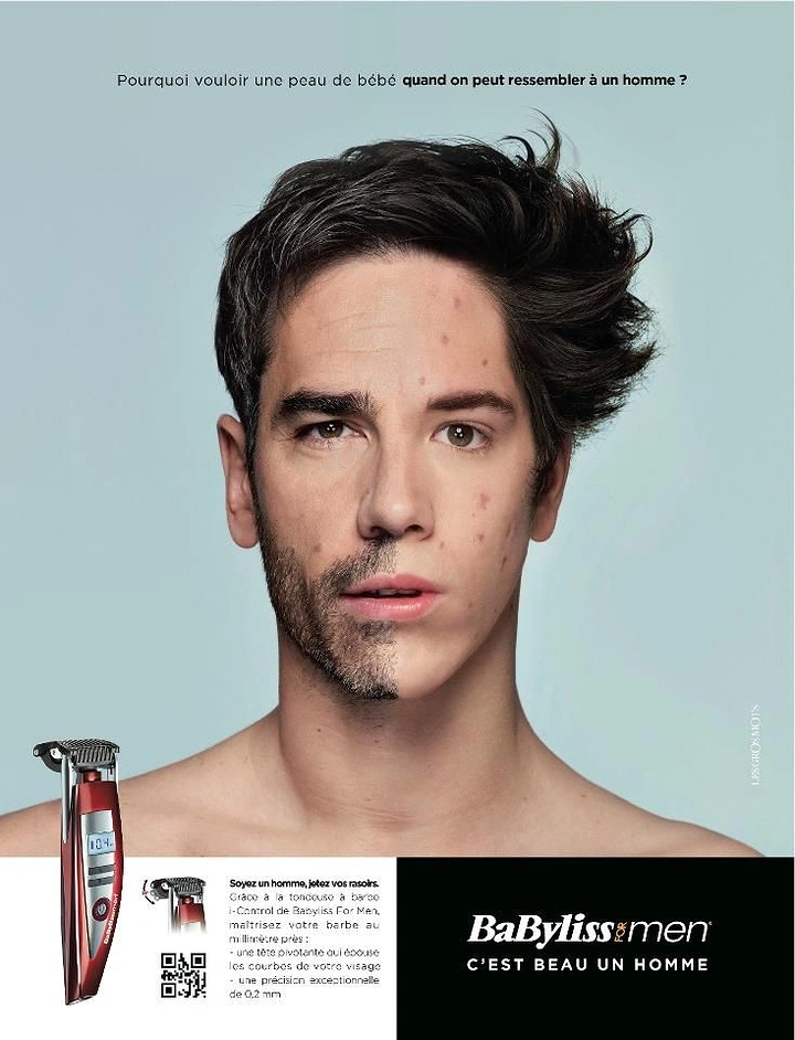 Barber Shops creative ad: Half-face baby skin vs beard trimmer ad