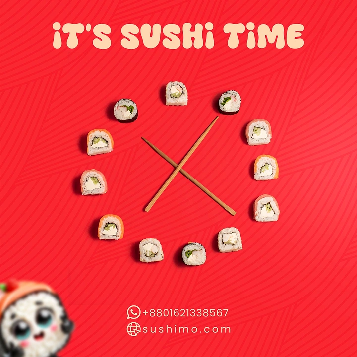 Sushi & Japanese Restaurants creative ad: Sushi transforms into a clock