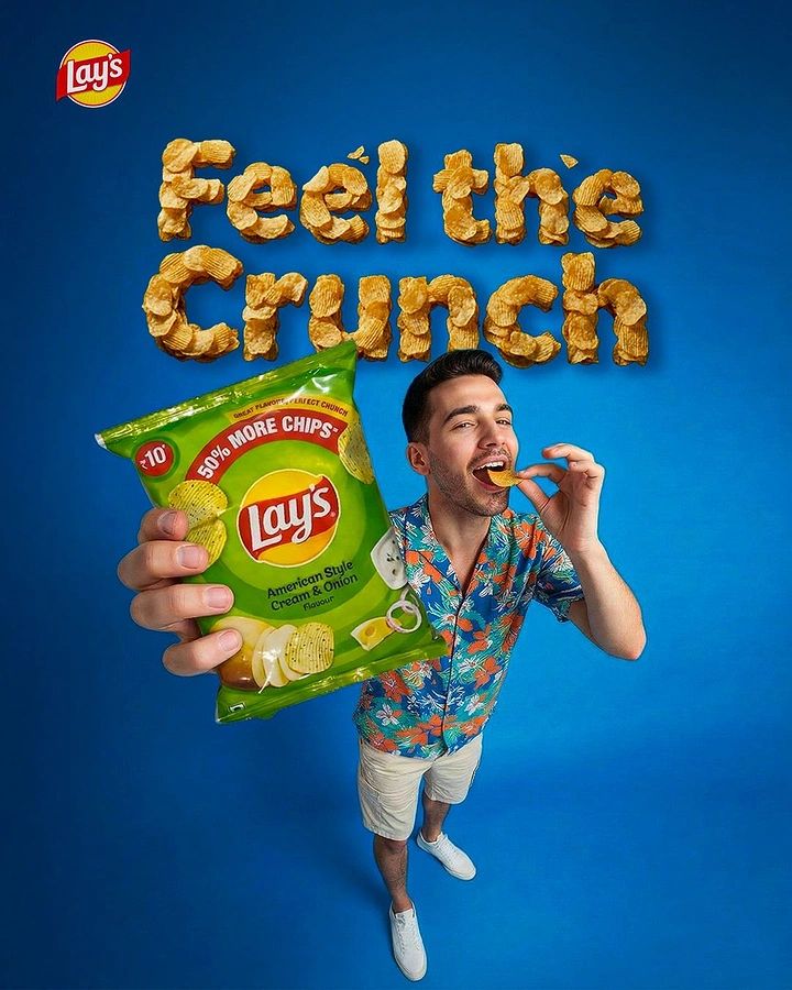 Snacks & Namkeen Brands creative ad: Headline lettering made from chips