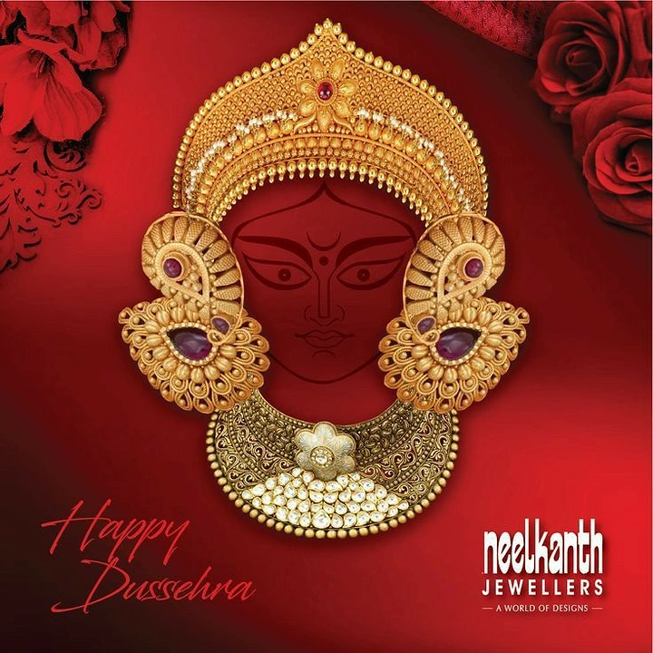 Dussehra creative ad: Durga's face built from gold jewellery pieces