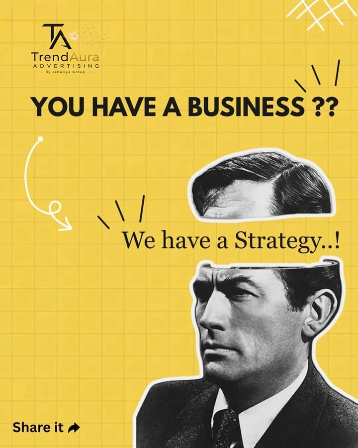 Agency creative ad: Torn-head collage, business needs strategy