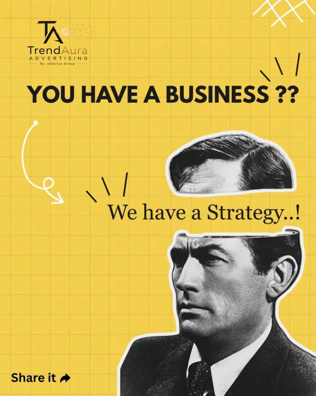 Torn-head collage, business needs strategy