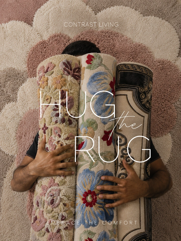 Rugs & Carpets creative ad: Hug the rug copy matches visual