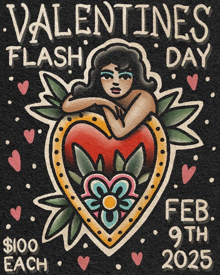 Tattoo Studios creative ad: Traditional flash heart pin-up as poster