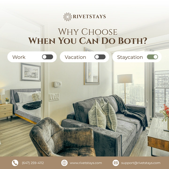Vacation Rentals & Holiday Homes creative ad: Work-versus-vacation toggle makes choice playful